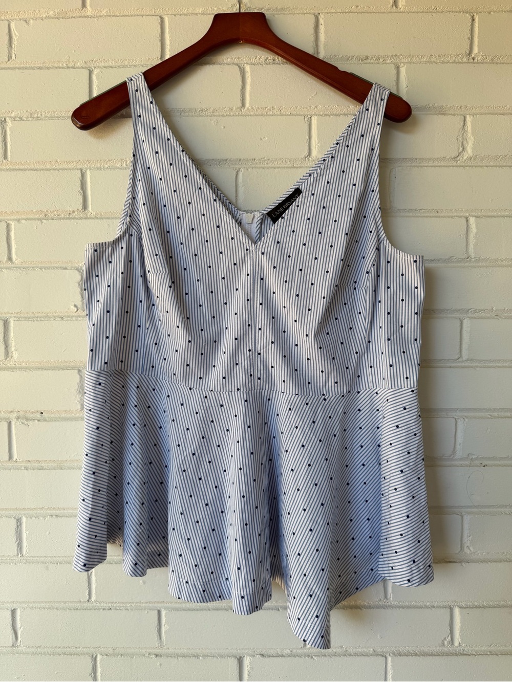 Lane Bryant Plus Size Blue White Vertical Stripe Polka Dot Peplum top